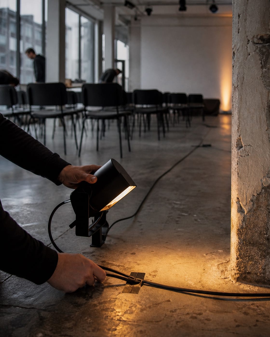 Editorial business event concept showing a prepared production floor.